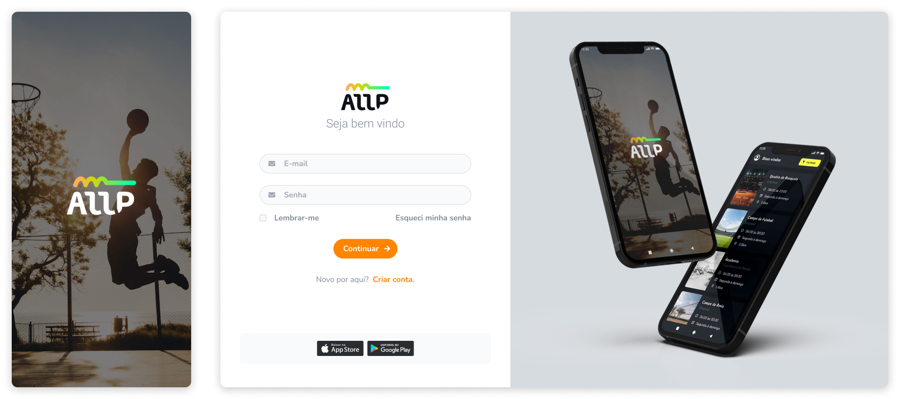 Imagens das telas do aplicativo ALLP
