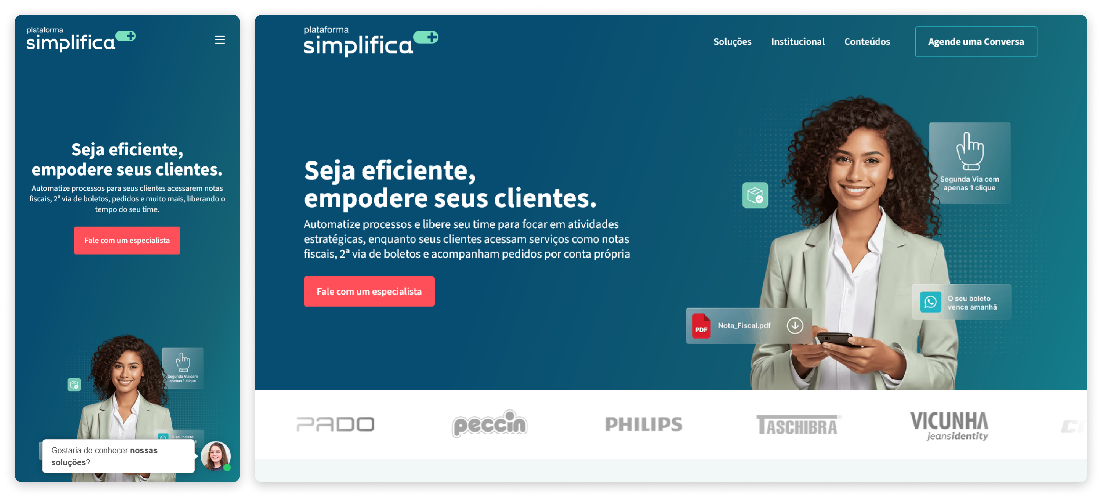 Imagens das telas do site Simplifica+